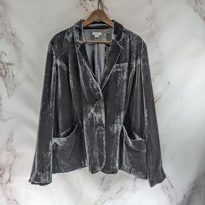 Sundance Blazer Women 16 1X Silver Velvet Two Button Stretch Pockets Silk Jacket